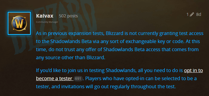 WoW Shadowlands Beta Keys Update